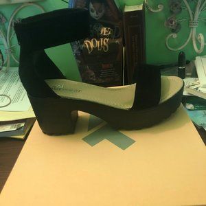 Black Faux Suede Sandals with Block Heels